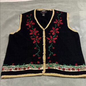 Floral Embroidered Black and Gold Women's Blouse: EXCELLENT CONDITION NO FLAWS
